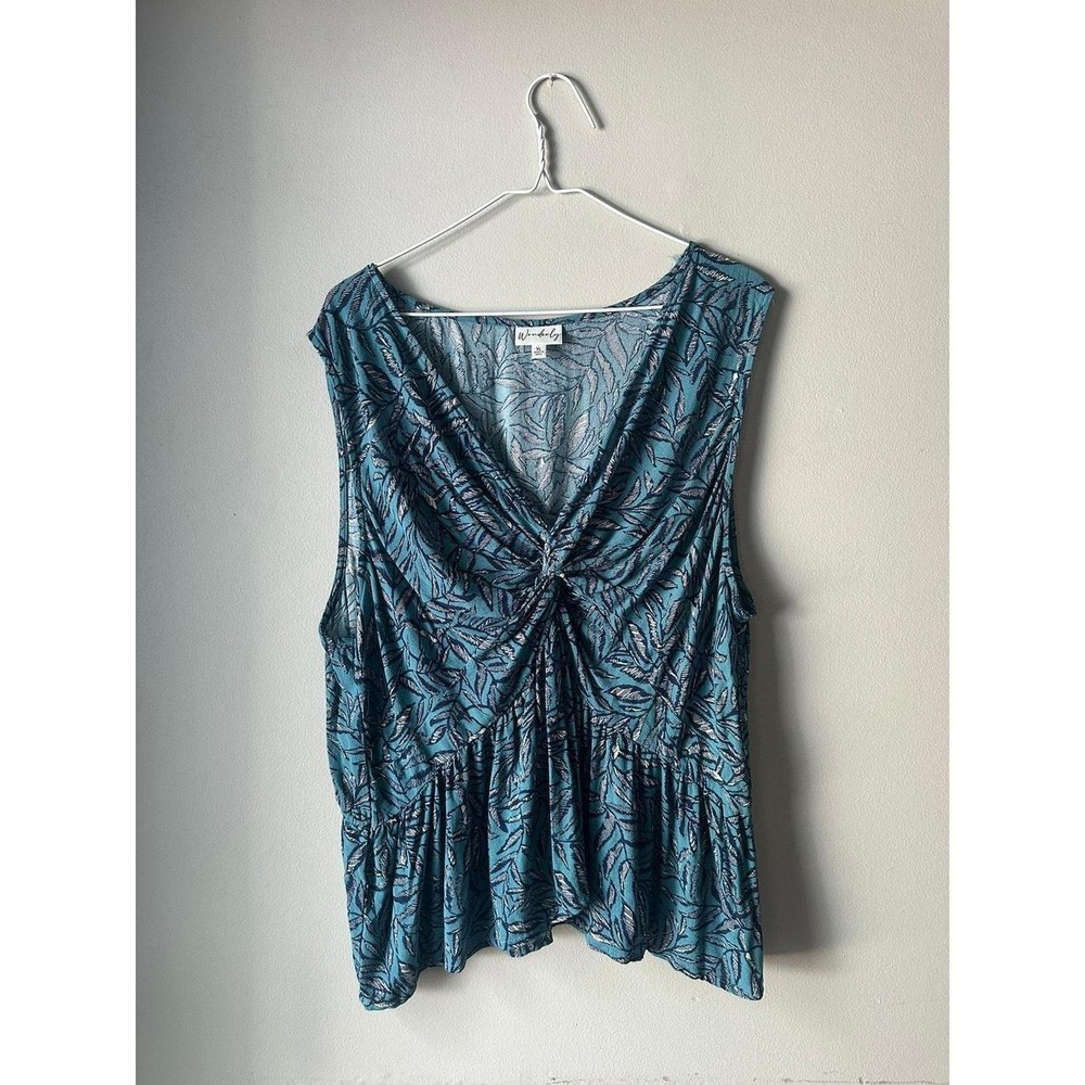 🎃 Boho Twist Front Peplum Layering Blouse Wonderly Teal Blue XL